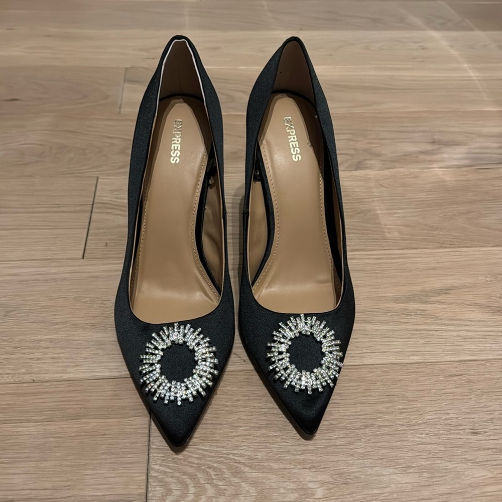 NWOT Express heels with rhinestone detail